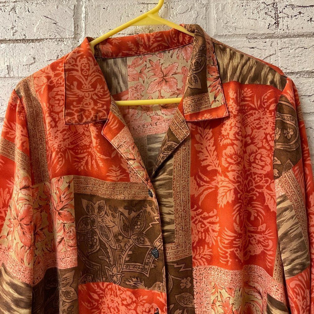 Vintage Fall Inspired short sleeve shirt blouse button-up Size L
